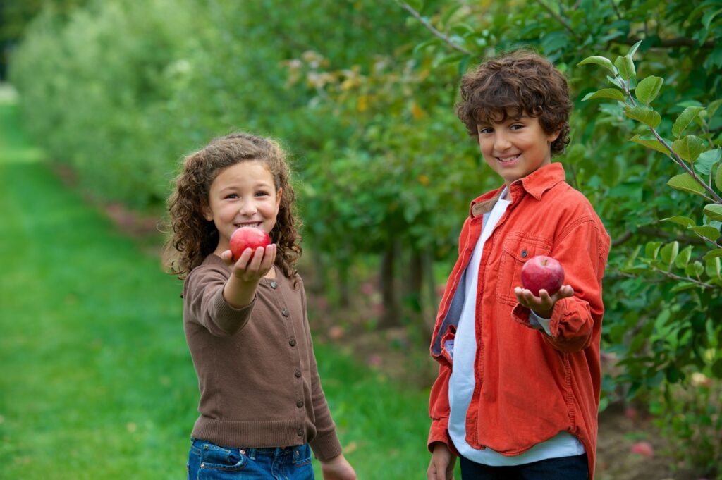 children apple picking