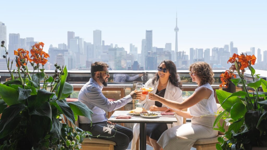 visitors having lunch on patio in Toronto